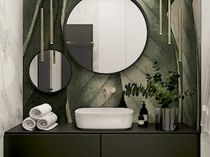 Apartament przy ul. Lema - Mała biała zielona kolorowa łazienka bez okna, styl nowoczesny - zdjęcie od MIKOŁAJSKAstudio