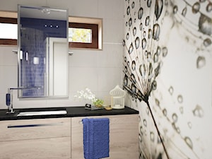 Niebieska łazienka w drewnie - zdjęcie od MIKOŁAJSKAstudio