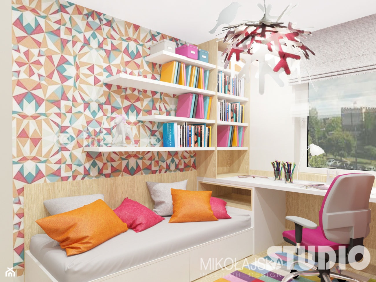 pokój dziewczynki, kolorowy, kolorowa tapeta - zdjęcie od MIKOŁAJSKAstudio - Homebook