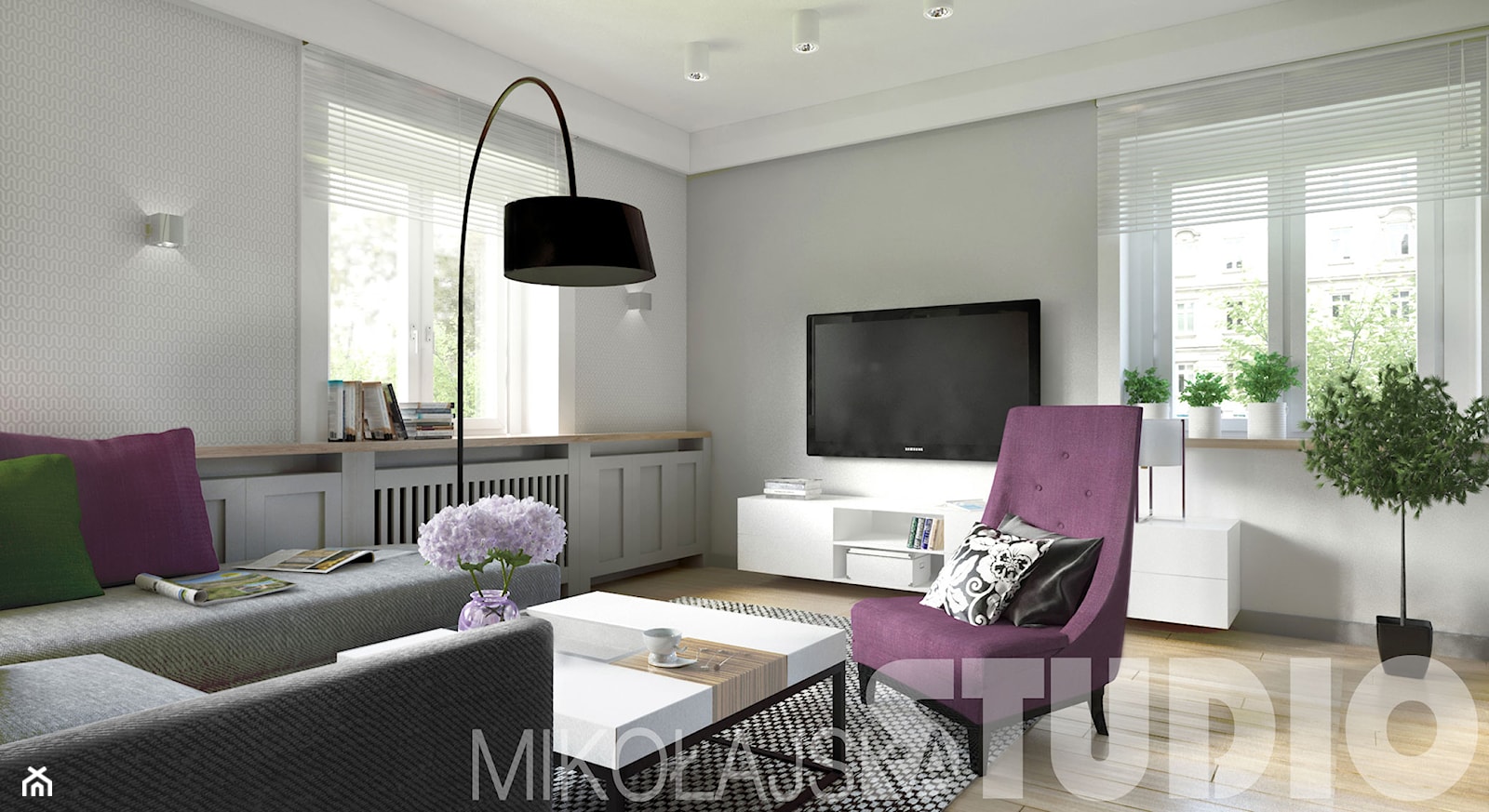 salon kremowo-fioletowy - zdjęcie od MIKOŁAJSKAstudio - Homebook