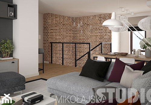 LOFT style - Średni biały czarny salon z jadalnią, styl industrialny - zdjęcie od MIKOŁAJSKAstudio