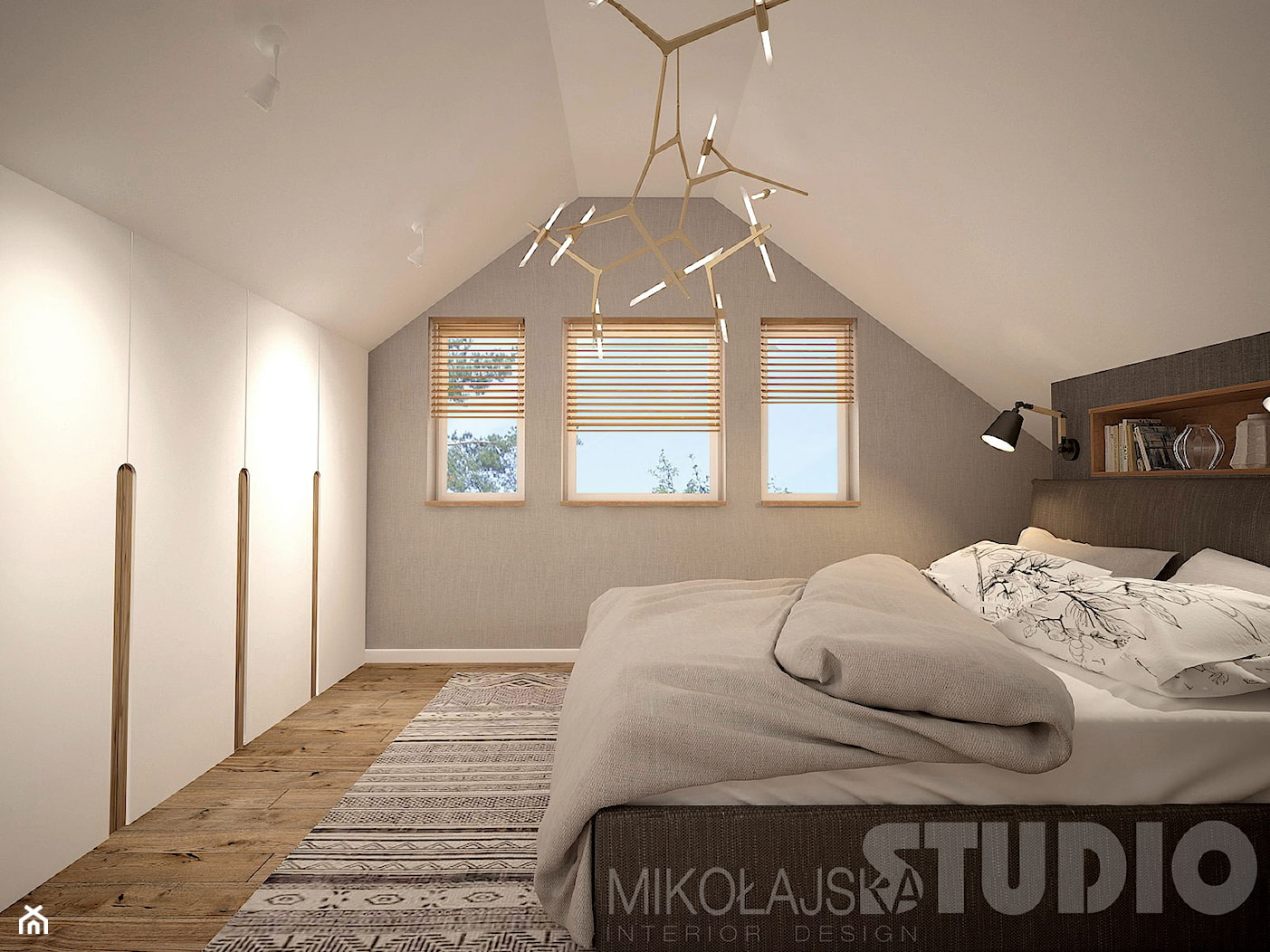 sypialnia-płótno, drewno, beż - zdjęcie od MIKOŁAJSKAstudio - Homebook