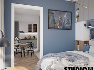 Kompaktowo w Warszawie - Mała niebieska sypialnia, styl nowoczesny - zdjęcie od MIKOŁAJSKAstudio