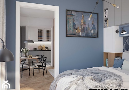 Kompaktowo w Warszawie - Mała niebieska sypialnia, styl nowoczesny - zdjęcie od MIKOŁAJSKAstudio