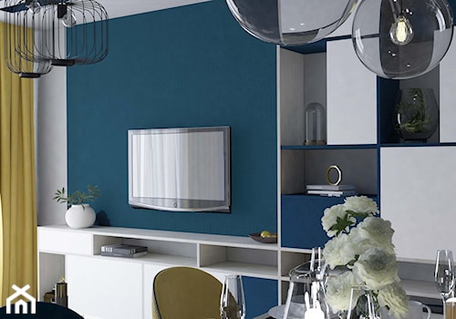 jasny salon, niebieska ściana - zdjęcie od MIKOŁAJSKAstudio