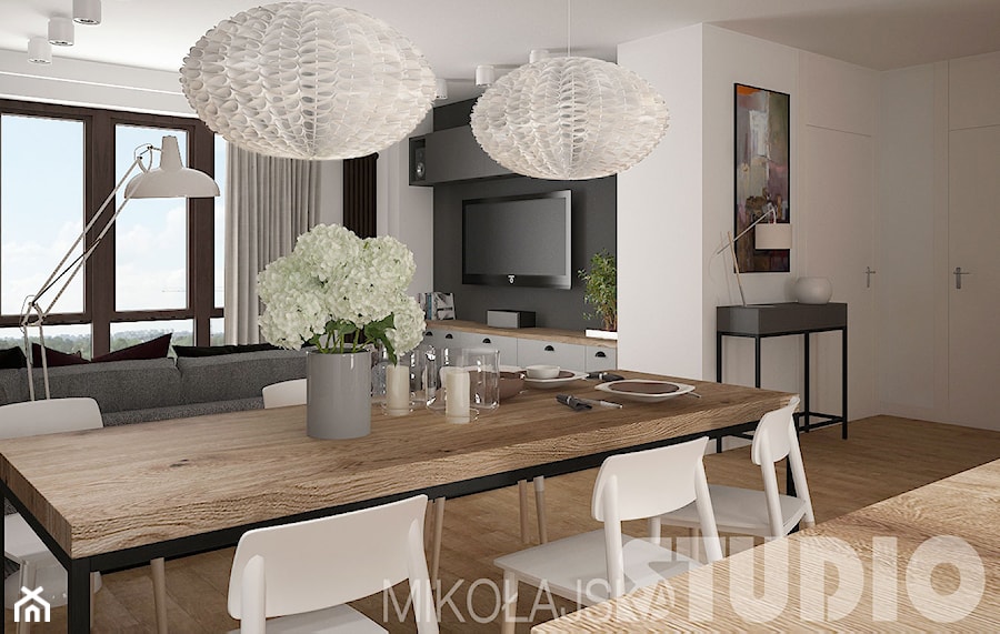 LOFT style - Średnia biała jadalnia w salonie, styl skandynawski - zdjęcie od MIKOŁAJSKAstudio