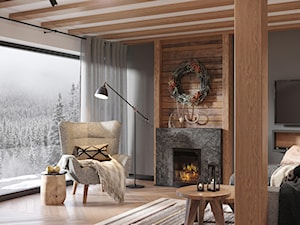 Salon z kominkiem w górskim klimacie - zdjęcie od MIKOŁAJSKAstudio