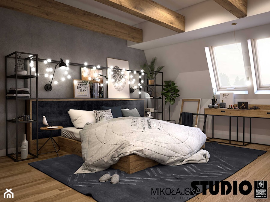 Apartament na strychu - Sypialnia, styl industrialny - zdjęcie od MIKOŁAJSKAstudio