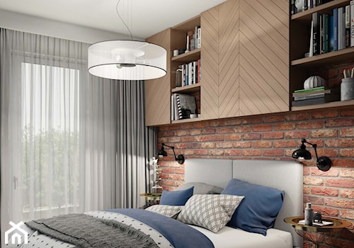 soft loft-sypialnia jasne drewno, cegła - zdjęcie od MIKOŁAJSKAstudio