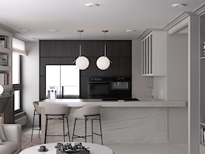 Apartament w zakolu Wisły - Średni biały szary salon z kuchnią z jadalnią, styl nowoczesny - zdjęcie od MIKOŁAJSKAstudio