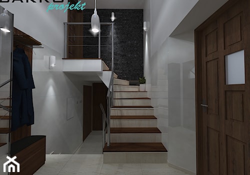 Mieszkanie na poddaszu - Średni z wieszakiem biały hol / przedpokój, styl nowoczesny - zdjęcie od BAKRON PROJEKT