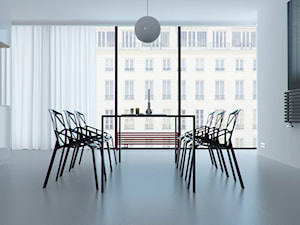MINIMALIZM - Duża biała jadalnia jako osobne pomieszczenie, styl minimalistyczny - zdjęcie od t design