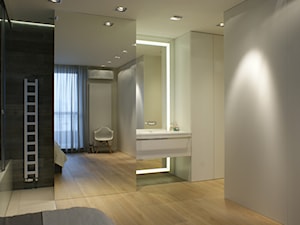 130m2 - żoliborz - Średnia szara sypialnia z łazienką, styl skandynawski - zdjęcie od t design