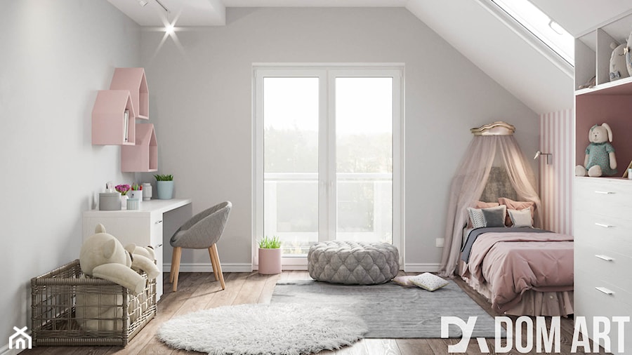 Skandynawski dom Libertowie - Średni biały różowy szary pokój dziecka dla dziecka dla dziewczynki, styl skandynawski - zdjęcie od Dom-Art