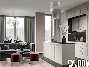 Eleganckie mieszkanie w Krakowie - Średni beżowy biały szary salon z kuchnią z jadalnią - zdjęcie od Dom-Art