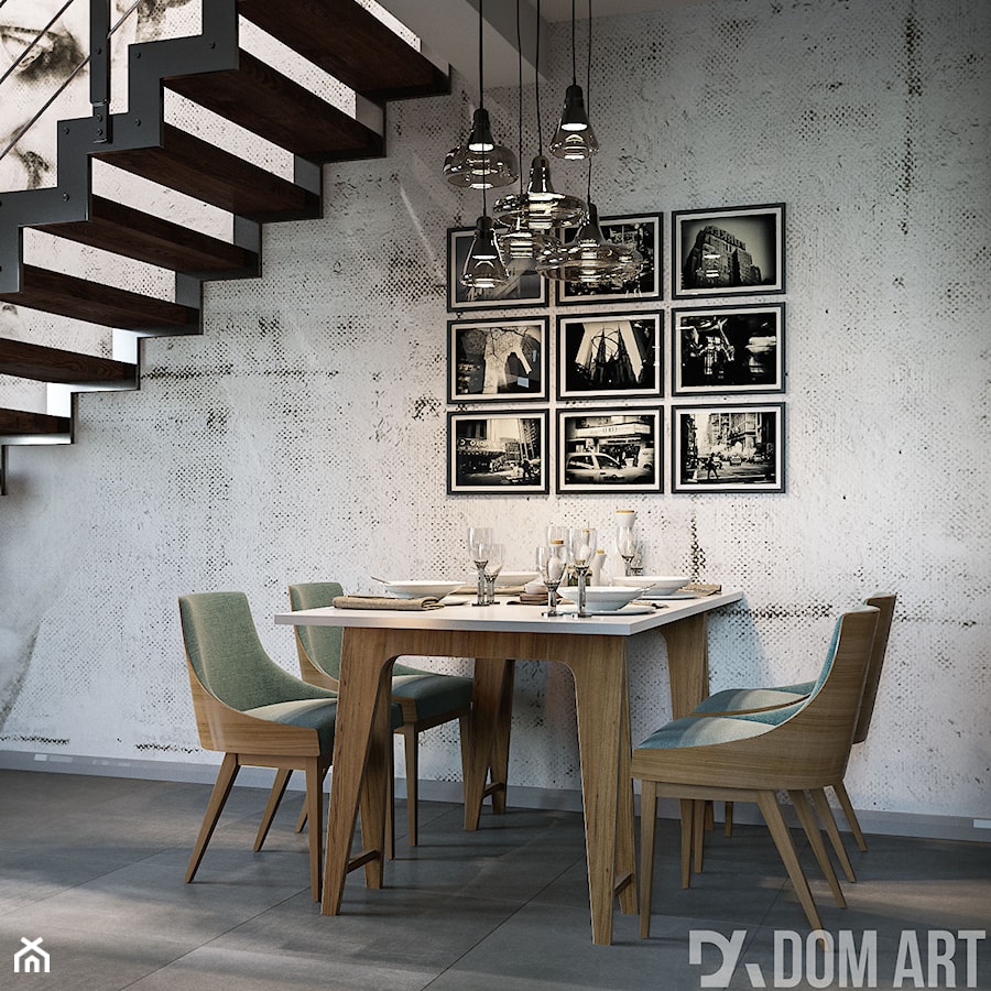 Dom w Katowicach - Średnia szara jadalnia jako osobne pomieszczenie, styl industrialny - zdjęcie od Dom-Art