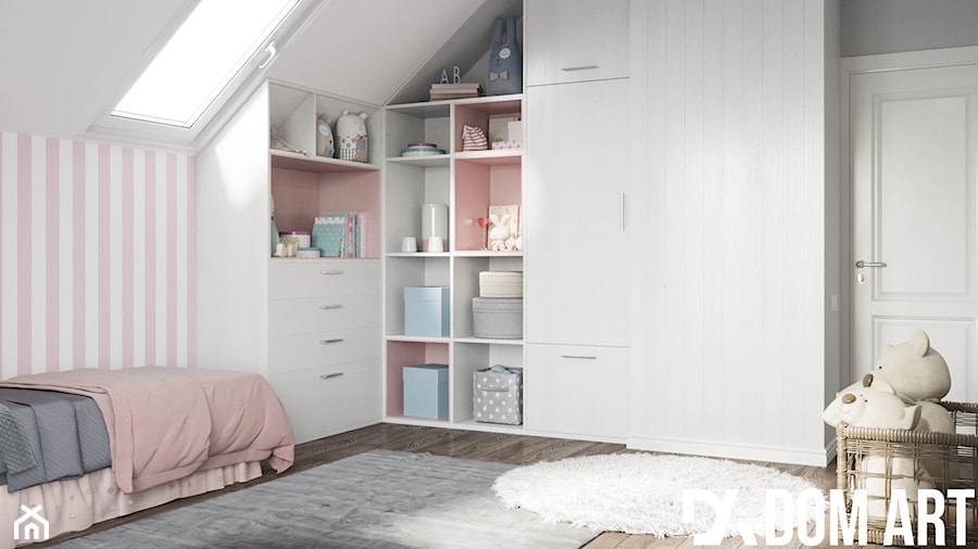 Skandynawski dom Libertowie - Średni biały różowy szary pokój dziecka dla dziecka dla nastolatka dla dziewczynki, styl skandynawski - zdjęcie od Dom-Art