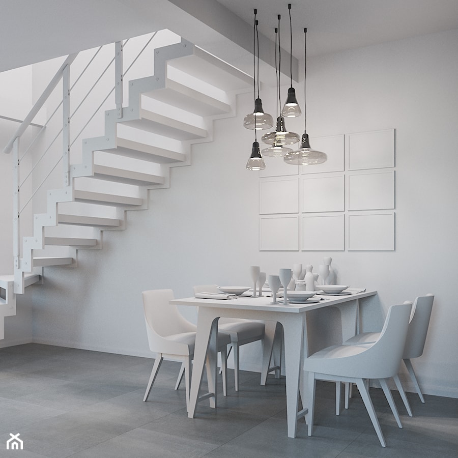 Projekt domu Katowice - Mały biały salon z jadalnią, styl skandynawski - zdjęcie od Dom-Art