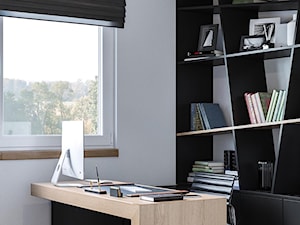 Skandynawski dom Libertowie - Małe z zabudowanym biurkiem białe biuro, styl industrialny - zdjęcie od Dom-Art