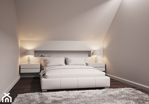 Projekt domu Katowice - Mała beżowa sypialnia na poddaszu, styl minimalistyczny - zdjęcie od Dom-Art