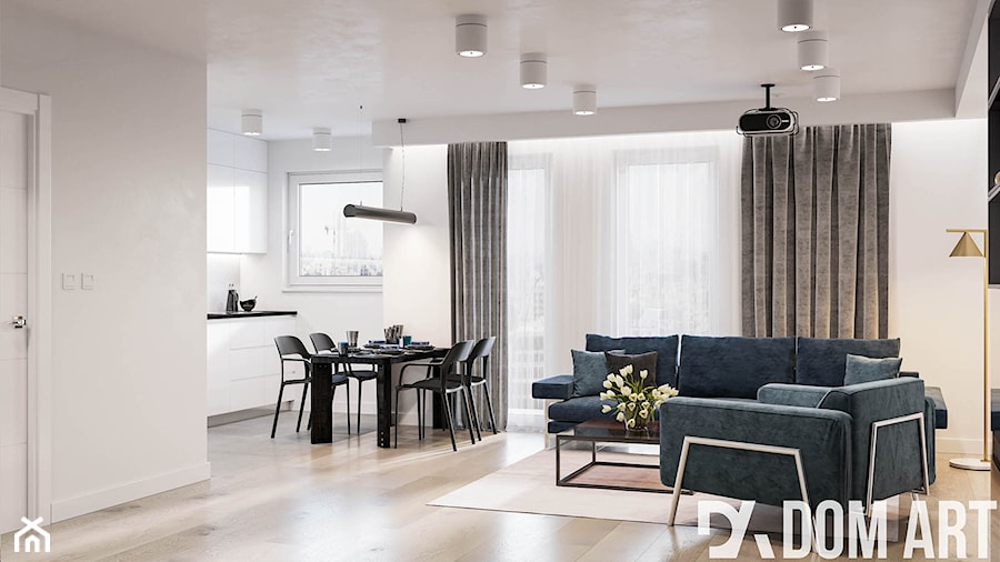 Minimalistyczne mieszkanie - Średni szary salon z kuchnią z jadalnią, styl minimalistyczny - zdjęcie od Dom-Art