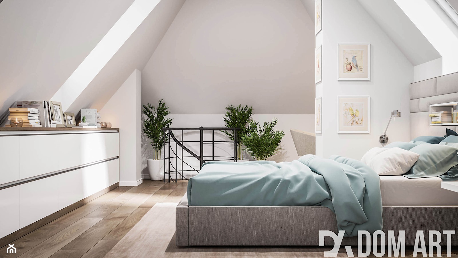 Mieszkanie na poddaszu w Olkusz - Średnia beżowa biała sypialnia na poddaszu, styl skandynawski - zdjęcie od Dom-Art - Homebook