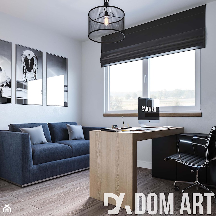 Skandynawski dom Libertowie - Średnie w osobnym pomieszczeniu z sofą szare biuro, styl industrialny - zdjęcie od Dom-Art