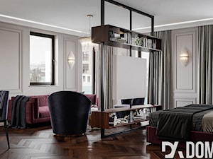 Męskie mieszkanie w eleganckim stylu - Średni beżowy salon z kuchnią, styl tradycyjny - zdjęcie od Dom-Art
