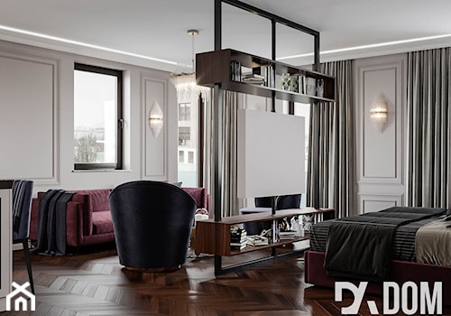 Męskie mieszkanie w eleganckim stylu - Średni beżowy salon z kuchnią, styl tradycyjny - zdjęcie od Dom-Art