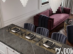 Męskie mieszkanie w eleganckim stylu - Mała otwarta z salonem z kamiennym blatem szara kuchnia jednorzędowa z oknem, styl tradycyjny - zdjęcie od Dom-Art