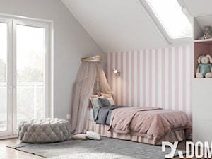 Skandynawski dom Libertowie - Średni biały różowy szary pokój dziecka dla nastolatka dla dziewczynki, styl skandynawski - zdjęcie od Dom-Art