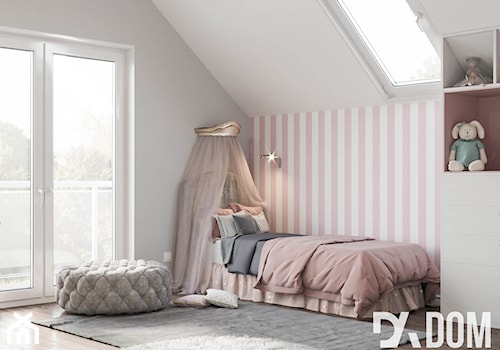 Skandynawski dom Libertowie - Średni biały różowy szary pokój dziecka dla nastolatka dla dziewczynki, styl skandynawski - zdjęcie od Dom-Art