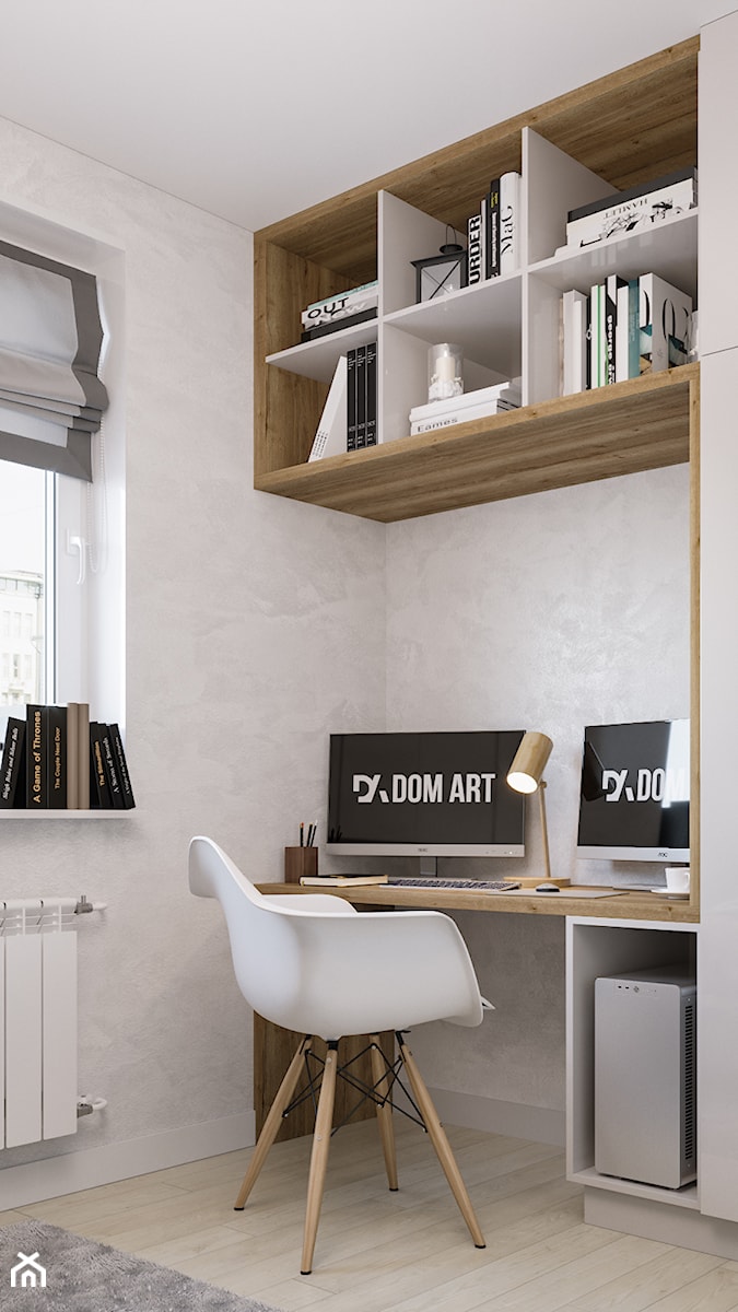 Skandynawskie mieszkanie w Krakowie - Mała biała z biurkiem sypialnia, styl skandynawski - zdjęcie od Dom-Art
