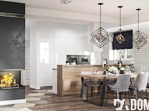 Skandynawski dom Libertowie - Biały szary salon z kuchnią z jadalnią, styl skandynawski - zdjęcie od Dom-Art