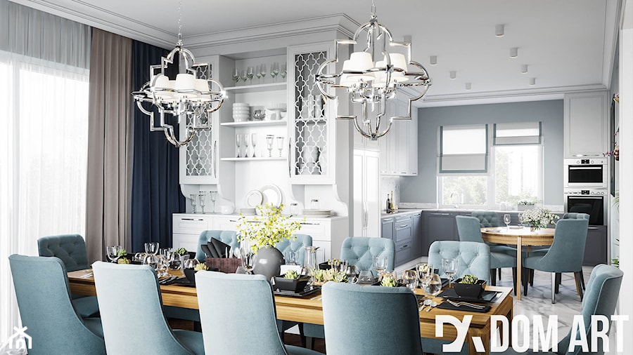 Mieszkanie w klasycznym stylu - Duża biała jadalnia w salonie - zdjęcie od Dom-Art