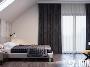 Skandynawski dom Libertowie - Duża biała sypialnia na poddaszu z balkonem / tarasem, styl skandynawski - zdjęcie od Dom-Art