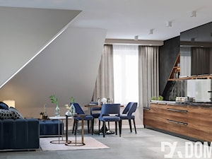 Mieszkanie na poddaszu w Olkusz - Mała z salonem z kamiennym blatem czarna szara z zabudowaną lodówką z podblatowym zlewozmywakiem kuchnia jednorzędowa, styl nowoczesny - zdjęcie od Dom-Art