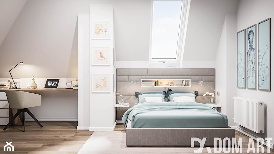 Mieszkanie na poddaszu w Olkusz - Duża biała sypialnia na poddaszu, styl skandynawski - zdjęcie od Dom-Art