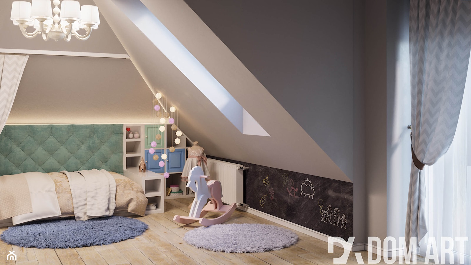 Mieszkanie na poddaszu w Olkusz - Średni czarny szary pokój dziecka dla dziecka dla chłopca dla dziewczynki, styl rustykalny - zdjęcie od Dom-Art - Homebook