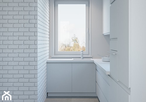 Projekt domu Katowice - Mały biały salon z kuchnią, styl skandynawski - zdjęcie od Dom-Art