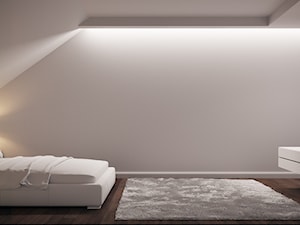 Projekt domu Katowice - Mała biała szara sypialnia na poddaszu, styl minimalistyczny - zdjęcie od Dom-Art