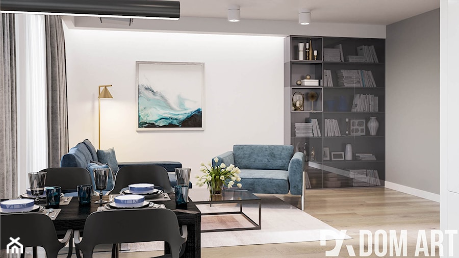 Minimalistyczne mieszkanie - Średni biały szary salon z jadalnią, styl minimalistyczny - zdjęcie od Dom-Art