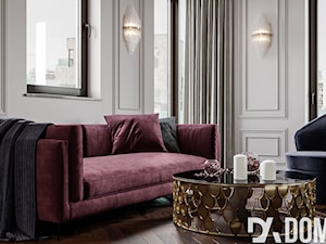 Męskie mieszkanie w eleganckim stylu - Średni szary salon z tarasem / balkonem, styl tradycyjny - zdjęcie od Dom-Art