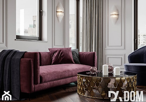 Męskie mieszkanie w eleganckim stylu - Średni szary salon z tarasem / balkonem, styl tradycyjny - zdjęcie od Dom-Art