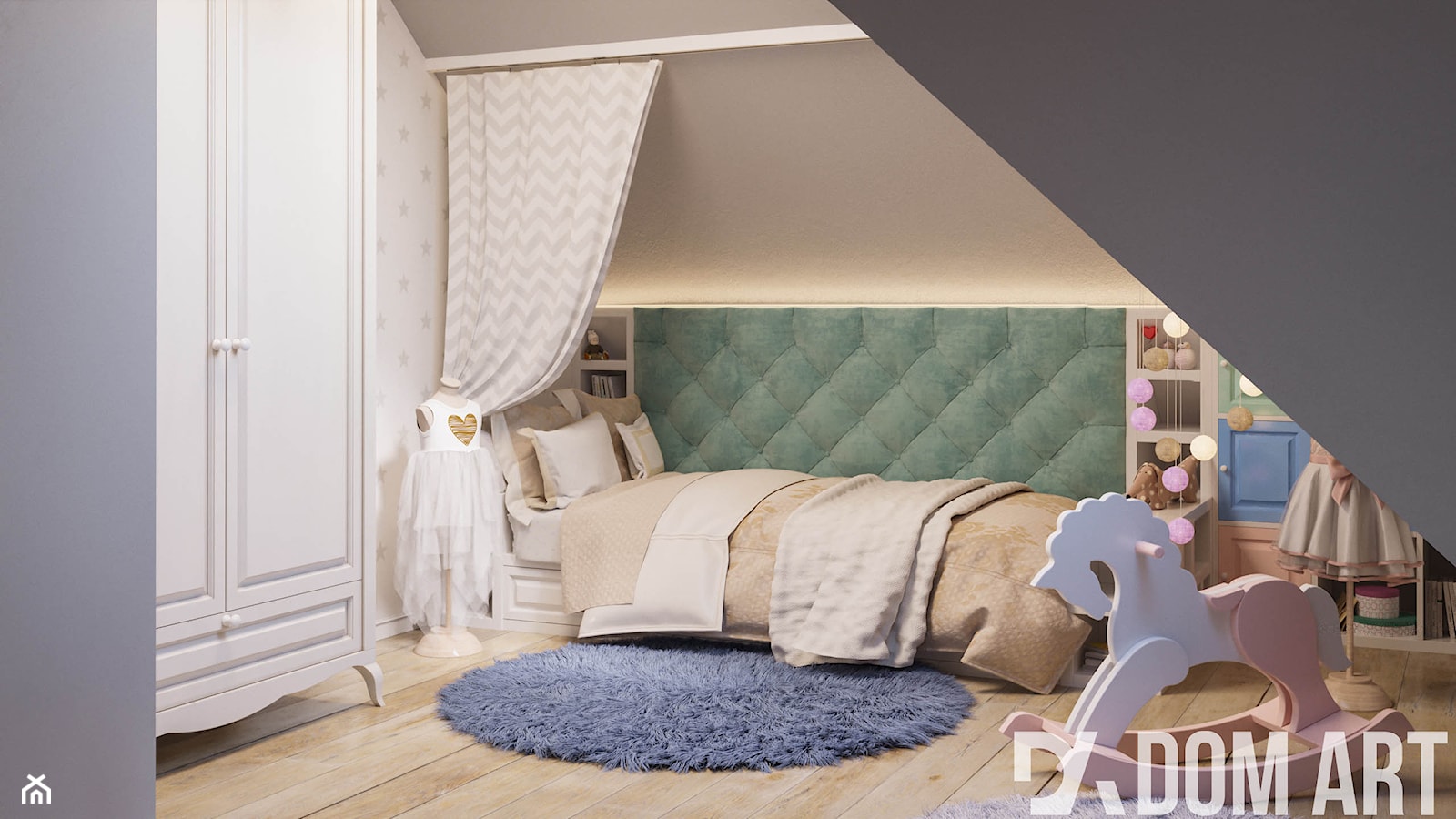 Mieszkanie na poddaszu w Olkusz - Średni beżowy szary zielony pokój dziecka dla dziecka dla dziewczynki, styl nowoczesny - zdjęcie od Dom-Art - Homebook