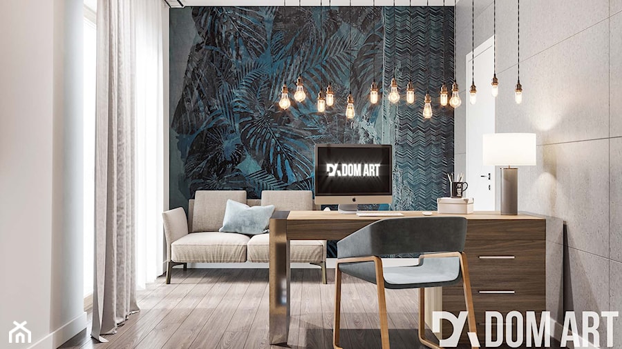 Eko-Dom w Świątnikach Górnych - Średnie w osobnym pomieszczeniu z sofą czarne niebieskie szare biuro, styl skandynawski - zdjęcie od Dom-Art