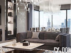Apartament Art-Deco w Warszawie - Mały szary salon z jadalnią, styl glamour - zdjęcie od Dom-Art