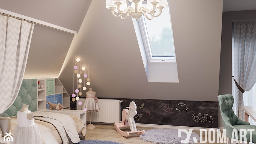 Mieszkanie na poddaszu w Olkusz - Średni szary pokój dziecka dla dziecka dla nastolatka dla dziewczynki, styl rustykalny - zdjęcie od Dom-Art