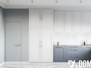 Mieszkanie w klasycznym stylu - Średnia otwarta z salonem szara z zabudowaną lodówką kuchnia w kształcie litery l z oknem z marmurową podłogą, styl tradycyjny - zdjęcie od Dom-Art