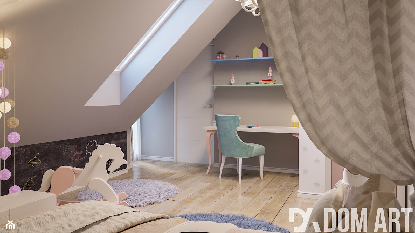 Mieszkanie na poddaszu w Olkusz - Średni czarny szary pokój dziecka dla dziecka dla nastolatka dla chłopca dla dziewczynki, styl rustykalny - zdjęcie od Dom-Art - Homebook